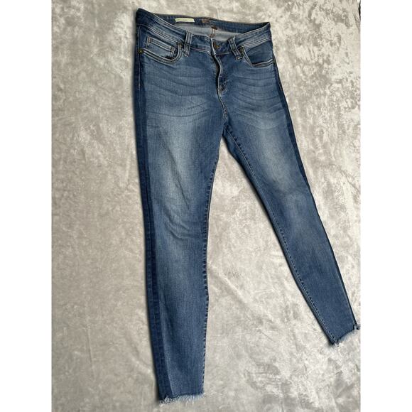 Kut From The Kloth Blue Jeans Womens 6 Ankle Skinny Dark Denim Stripe Frayed Hem - Picture 2 of 9